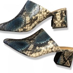Nordstrom 14th & Union Mazzie Faux Snake Skin Blue Mules Boho Edgy